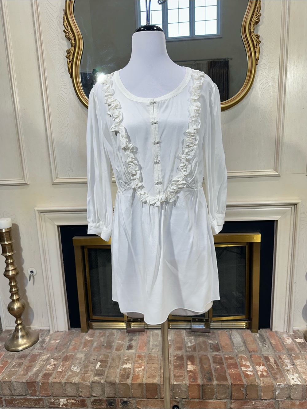 MSSP Blouse 3X Ivory Ruffle Bib Tunic Top Bohemian Cottagecore Regencycore